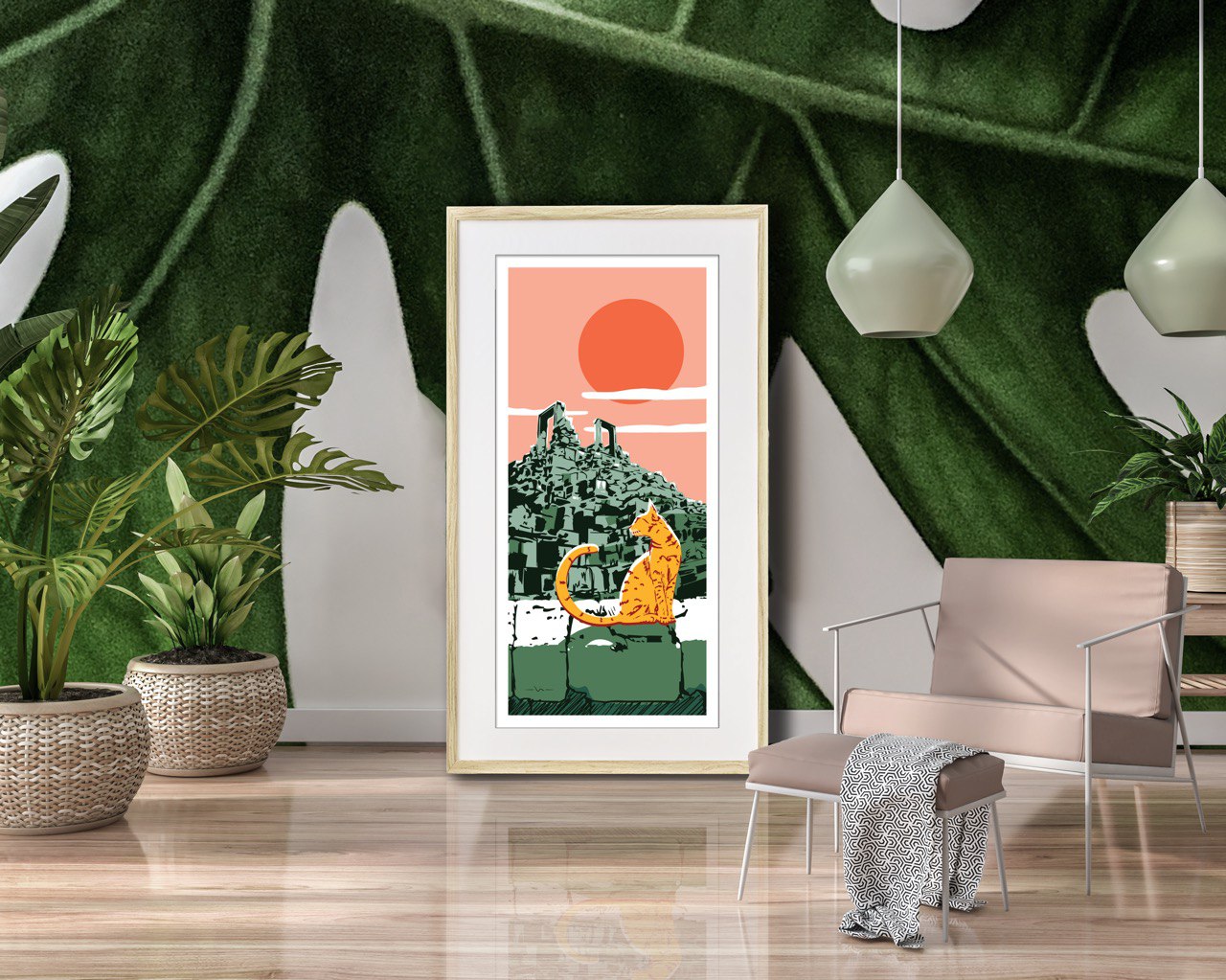 A3 size Art Print Cat in the Temple