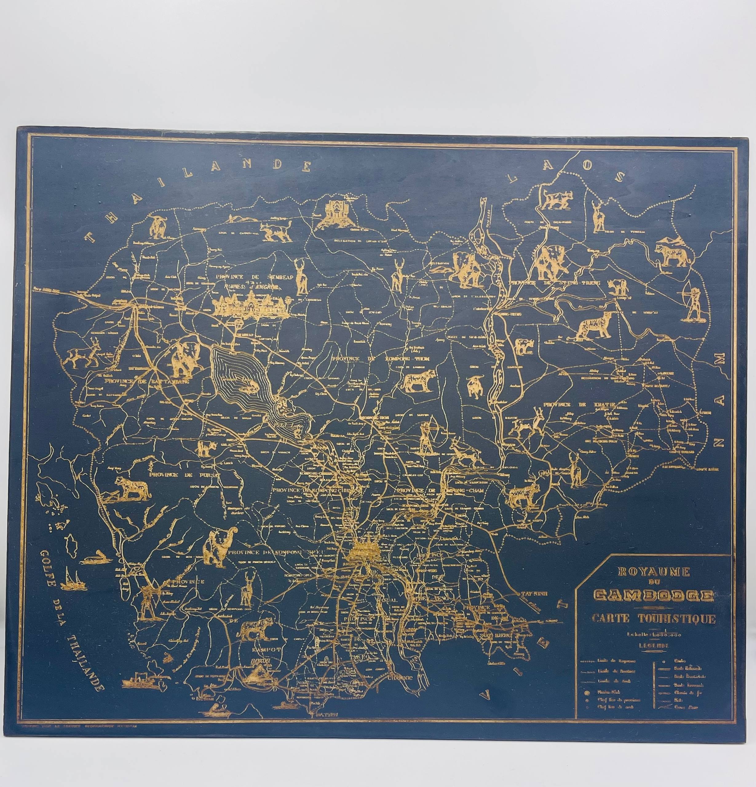 Vintage Cambodia Map french (48x40cm)