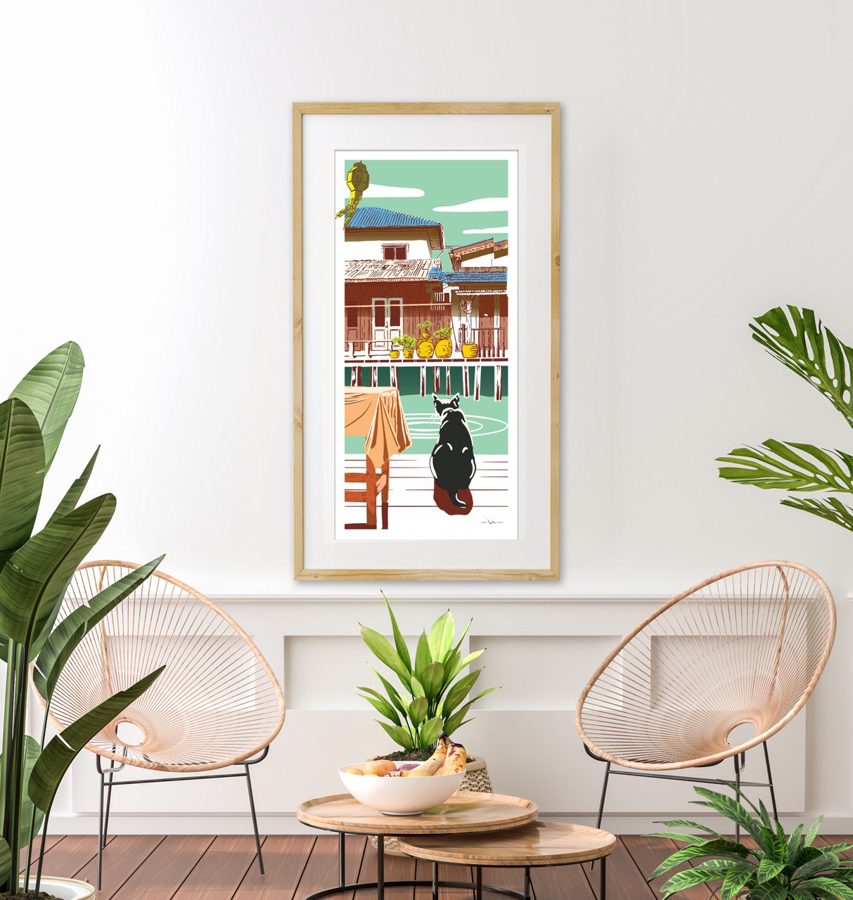 A4 size Art Print Cat by the River