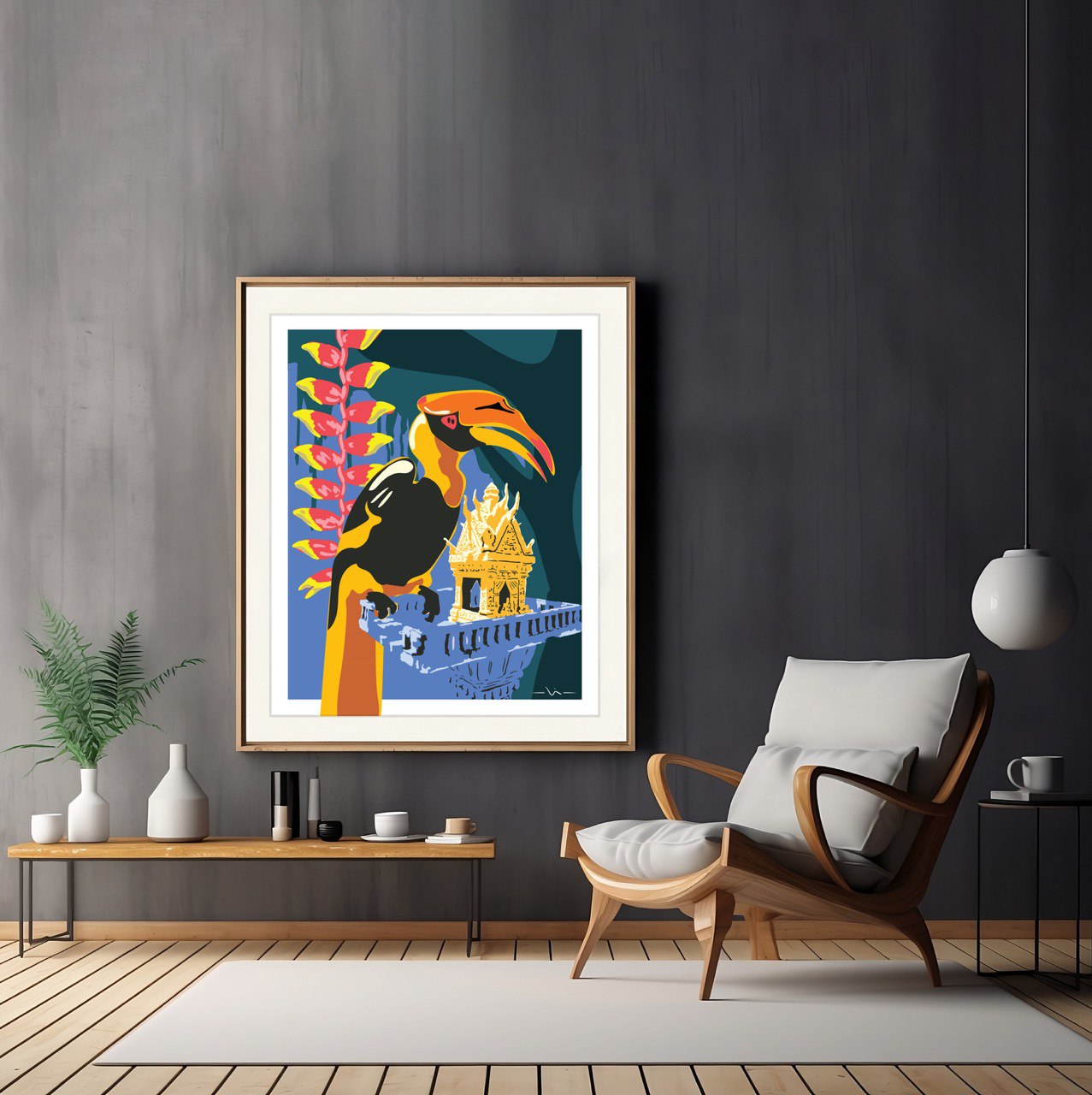 A3 size Art Print Hornbill on the shrine