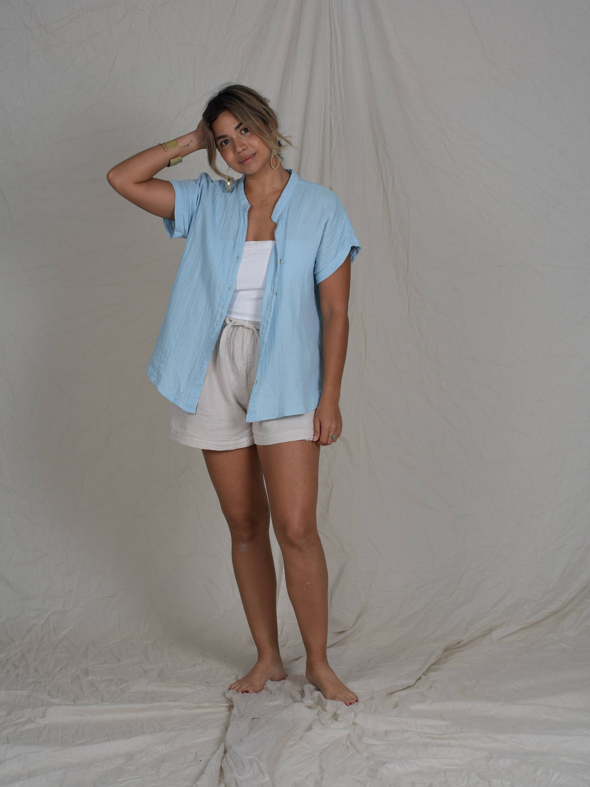 Shirt-The Collarless-Bluesky Muslin-One Size