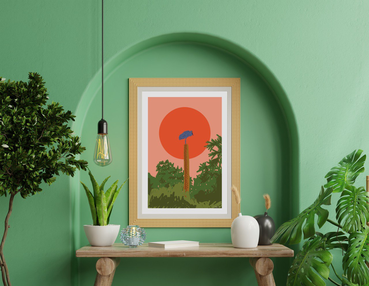 A4 size Art print Crane on the Coconut tree