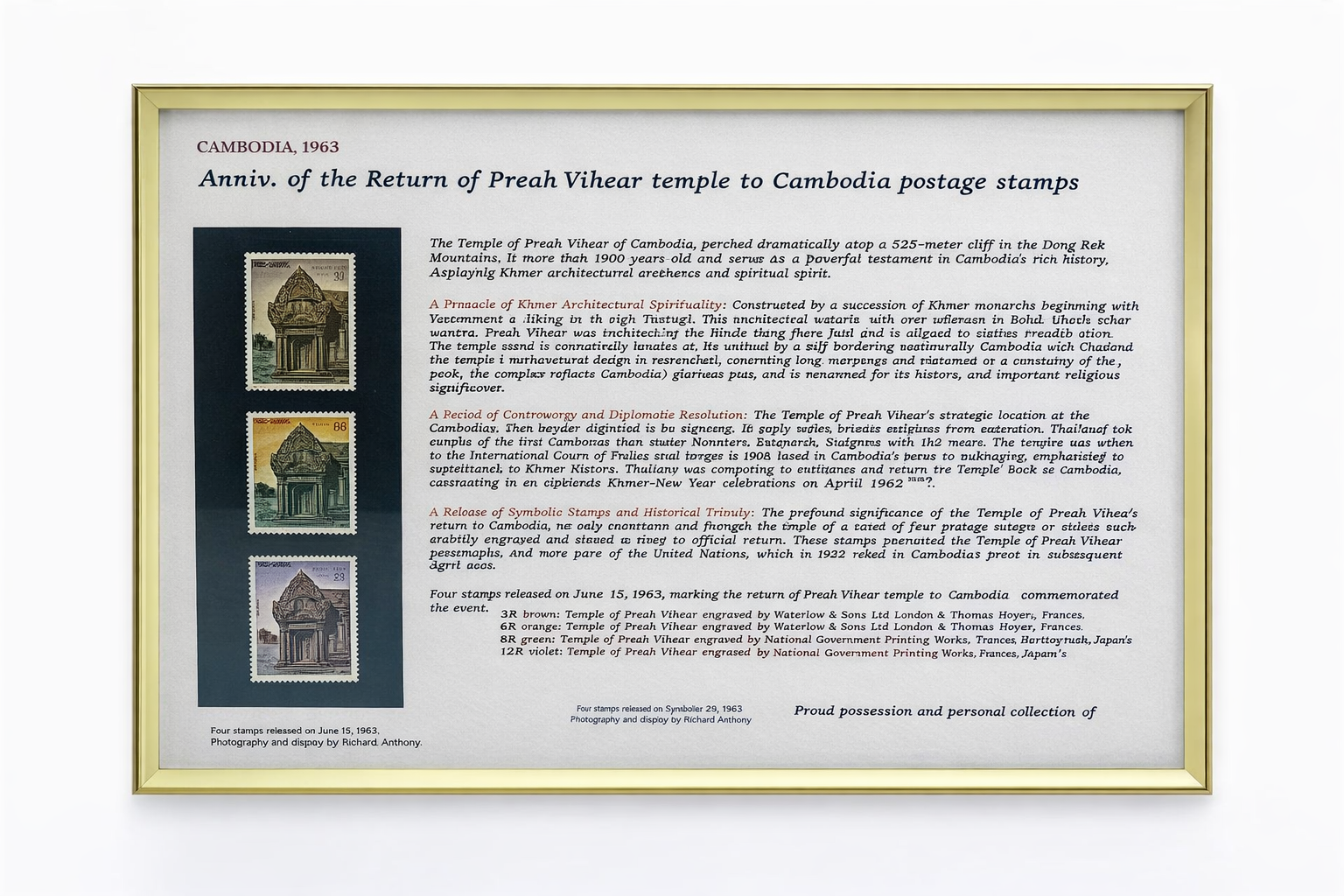 Cambodia 1963, Anniversary of the Return of Preah Vihear temple to Cambodia