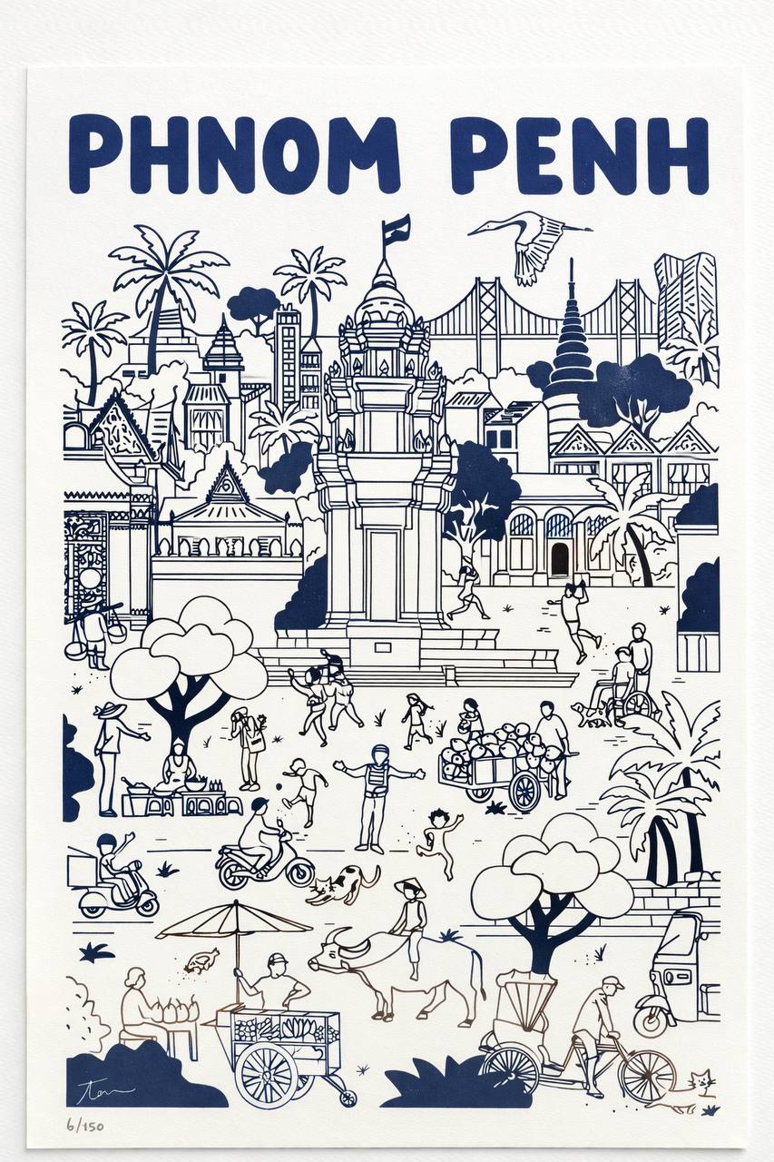 Phnom Penh Print Blue(32x44cm)